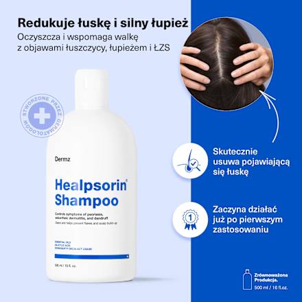 Szampon specjalistyczny do włosów, dla osób zmagających się z łuszczycą, łupieżem i AZS Healpsorin Dermz