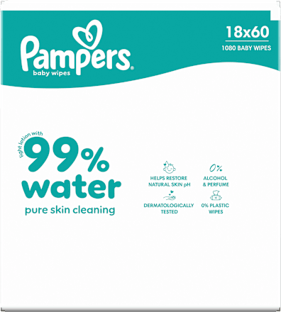 Feuchttücher 99 % water (18x60 St) Pampers baby-dry