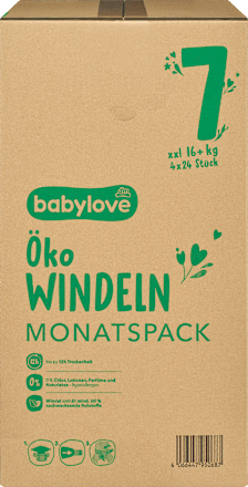 Windeln Öko Gr. 7 xxl (16+ kg), (4x24 St) Monatspack babylove