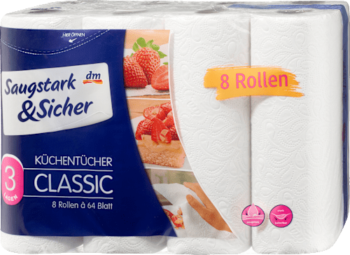 Küchentücher Classic 3-lagig (8x64 Blatt) Saugstark&Sicher