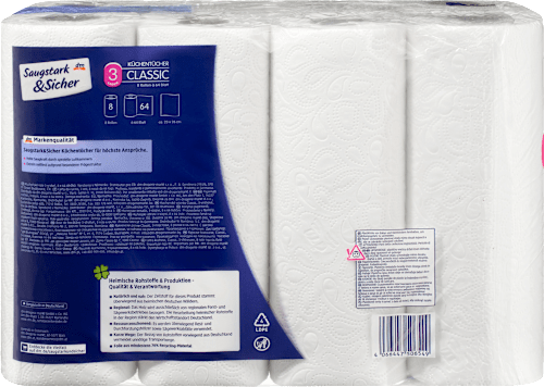 Ręcznik papierowy Classic, 3-warstwowy, 8x64 listki Saugstark&Sicher
