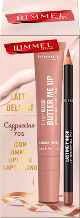 Darilni set ličil za ustnice Butter Me Up Latte Delight RIMMEL LONDON