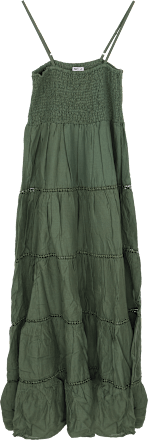 Duga haljina s naramenicama – maslinasto zelena, vel. L – XL HOOT