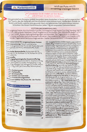 Nassfutter Katze, reich an Pute mit Ei in Sauce, Exquisit Dein Bestes