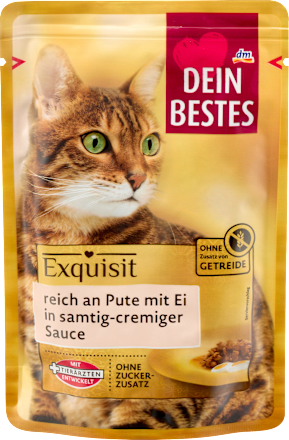 Nassfutter Katze, reich an Pute mit Ei in Sauce, Exquisit Dein Bestes