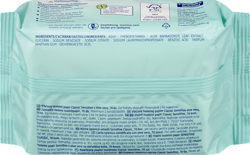 Feuchtes Toilettenpapier Classic Sensitive (2x70 Stück) Sanft&Sicher