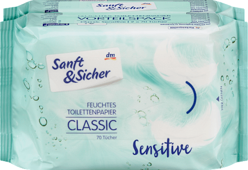 Feuchtes Toilettenpapier Classic Sensitive (2x70 Stück) Sanft&Sicher