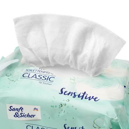 Feuchtes Toilettenpapier Classic Sensitive (2x70 Stück) Sanft&Sicher