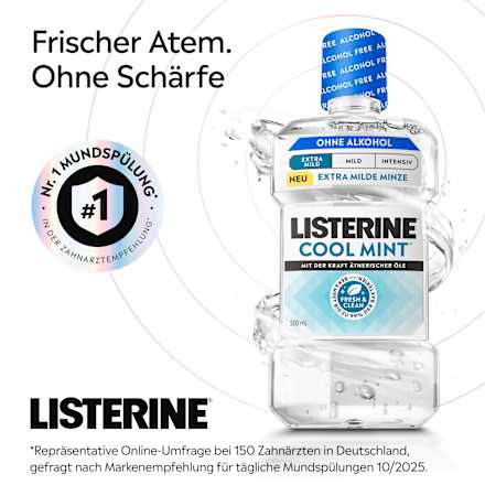 Mundspülung Cool Mint Extra Milde Minze alkoholfrei Listerine