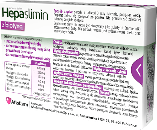Suplement diety dla zdrowej wątroby z biotyną, tabletki HEPASLIMIN