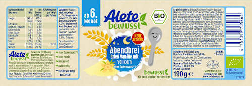 Abendbrei Grießbrei Vanille & Vollkorn ab dem 6. Monat Alete