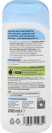 Ultra szenzitív sampon rendkívül érzékeny fejbőrre alverde NATURKOSMETIK