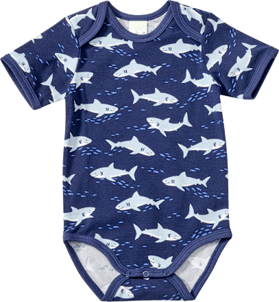 Body Kurzarm Pro Climate mit Haifisch-Muster, blau, Gr. 74/80 ALANA