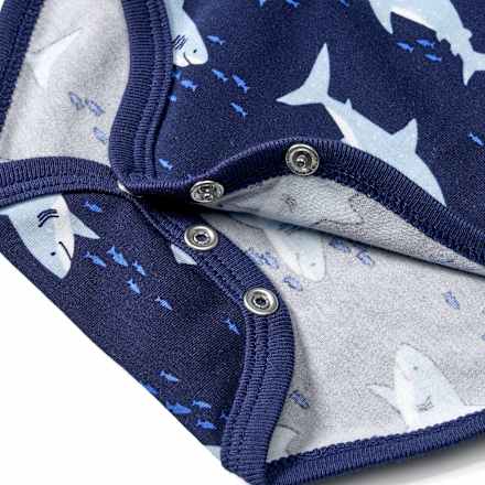 Body Kurzarm Pro Climate mit Haifisch-Muster, blau, Gr. 74/80 ALANA