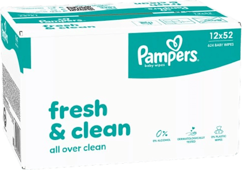 Nedves törlőkendő, Fresh & clean, 12x52 db Pampers baby-dry