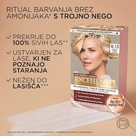 Barva za lase Age Perfect Nudes – 8.13 Natural Beige Blonde L'ORÉAL PARiS EXCELLENCE Creme