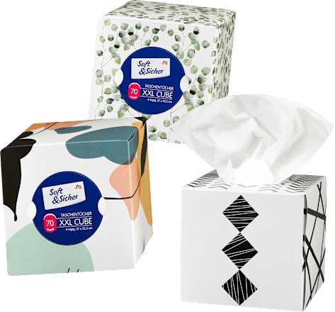 Taschentücher Box XXL Cube 4-lagig sortiert Soft&Sicher