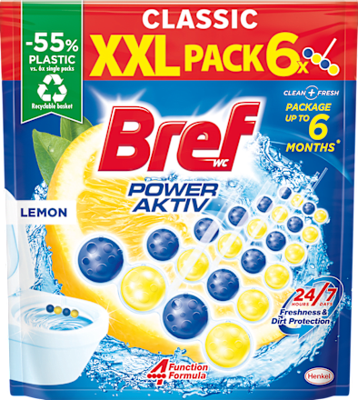 Тоалетно блокче Power Aktiv Lemon, 6x50 g Bref
