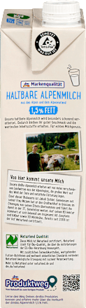 Milch, haltbare Alpenmilch 1,5% Fett dmBio