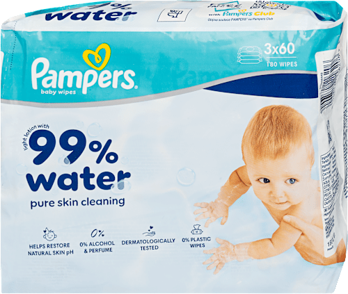Nedves törlőkendő 99% vízzel, 3x60 db Pampers