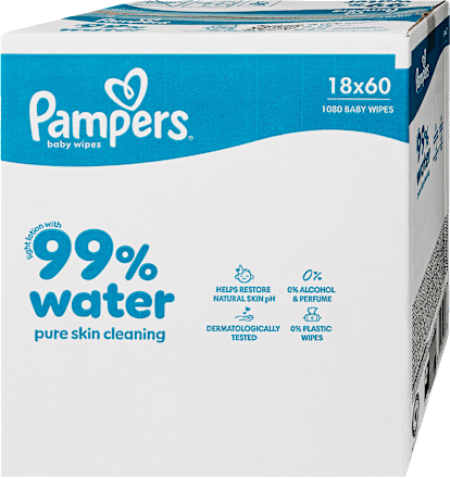 Nedves törlőkendő 99% vízzel, 18x60 db Pampers baby-dry
