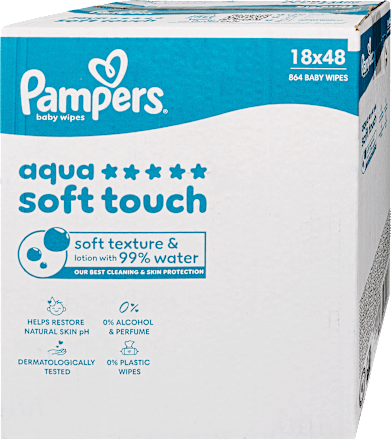 Nedves törlőkendő Aqua Soft Touch 99% vízzel, 18x48 db Pampers baby-dry