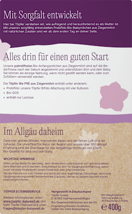 Anfangsmilch Pre aus Ziegenmilch von Geburt an Töpfer