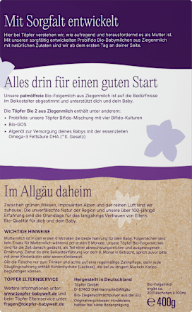 Folgemilch 2 aus Ziegenmilch nach dem 6. Monat Töpfer