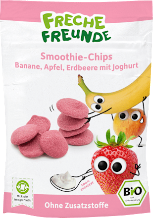 Kindersnack Smoothie-Chips Banane, Apfel, Erdbeere mit Joghurt Freche Freunde