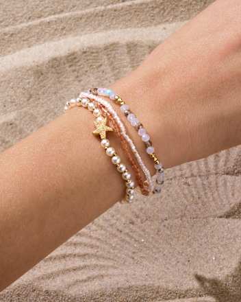Armbänder elastisch mit Perlen, weiß/Gold-Optik ebelin