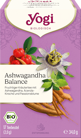 Kräutertee "Ashwagandha Balance" mit Ashwagandha, Acerola-Kirsche & Passionsblume (17 Beutel) YOGI TEA