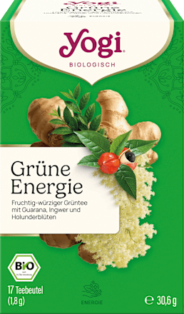 Grüner Tee "Grüne Energie" mit Guarana, Ingwer & Holunderblüte (17 Beutel) YOGI TEA