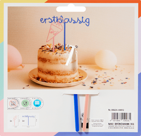 Cake Topper-Set aus Acryl, erstklassig/Schultüte, blau/peach (4x14,6x18,6 cm) folia