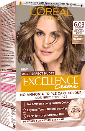 Barva za lase Age Perfect Nudes – 6.03 Natural Light Gold Brown L'ORÉAL PARiS EXCELLENCE Creme
