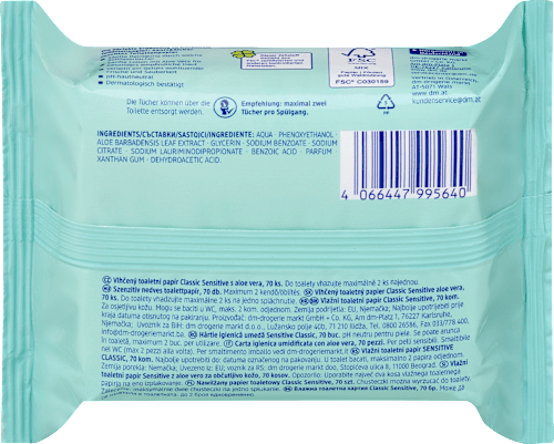 Feuchtes Toilettenpapier Classic Sensitive Sanft&Sicher