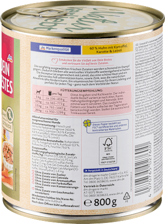 Hrana za pse s piletinom, krumpirom, mrkvom i lanenim uljem Dein Bestes