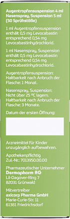 Levocabastin axicur Kombipackung 0,5 mg/ml Augentropfensuspension, 0,5 mg/ml Nasenspray axicur