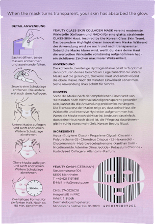 Gesichtsmaske Glass-Skin Hydrogel Kollagen & NAD+  Yeauty