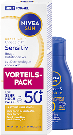 Sonnenschutz-Set Geichtssonnnencreme sensitiv LSF 50+ und Protect & Moisture Sonnenmilch LSF 30 NIVEA SUN