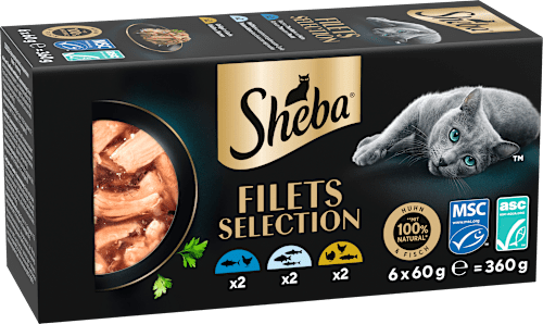 Nassfutter Katze Filets mit Geflügel & Fisch, Multipack (6x60 g) Sheba
