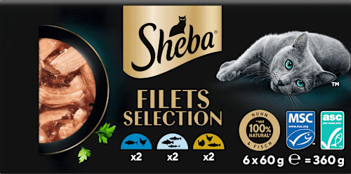 Nassfutter Katze Filets mit Geflügel & Fisch, Multipack (6x60 g) Sheba