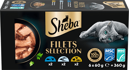 Nassfutter Katze Filets mit Geflügel & Fisch, Multipack (6x60 g) Sheba