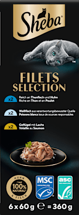 Nassfutter Katze Filets mit Geflügel & Fisch, Multipack (6x60 g) Sheba