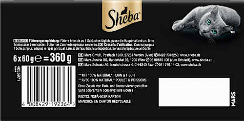 Nassfutter Katze Filets mit Geflügel & Fisch, Multipack (6x60 g) Sheba
