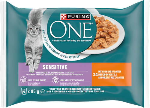 Nassfutter Katze Sensitive mit Huhn & Karotten, Multipack (4x85 g) PURINA ONE