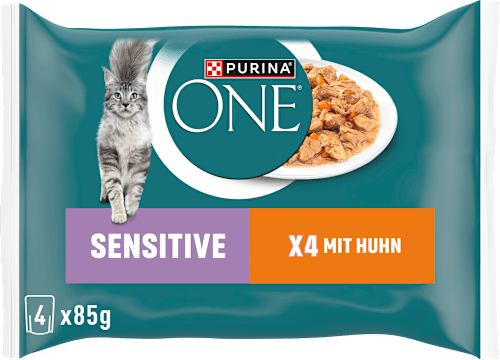 Nassfutter Katze Sensitive mit Huhn & Karotten, Multipack (4x85 g) PURINA ONE