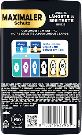 Binden Ultra Max Protection Ultimate Night mit Flügeln Gr. 6 always