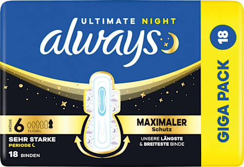 Binden Ultra Max Protection Ultimate Night mit Flügeln Gr. 6 always