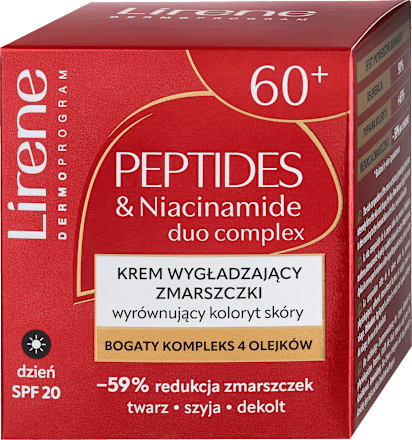 Krem wygładzający zmarszczki wyrównujący koloryt skóry 60+, SPF 20, na dzień Lirene