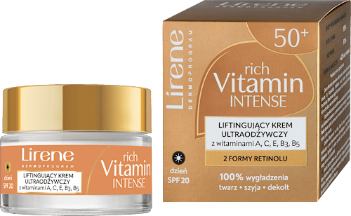 Liftingujący krem ultraodżywczy z witaminami 50+, SPF 20, na dzień Lirene